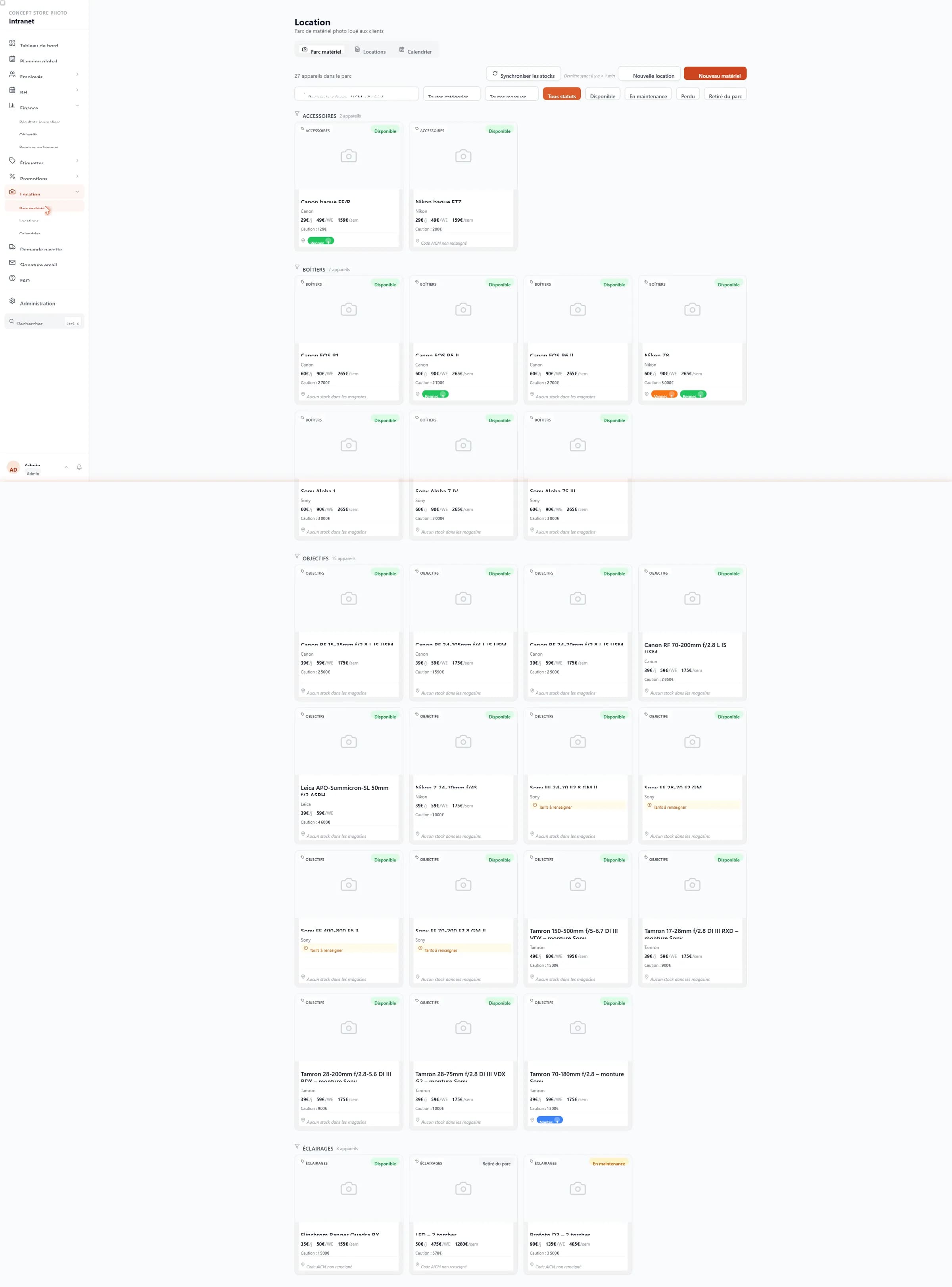 Catalogue de matériel synchronisé PrestaShop
