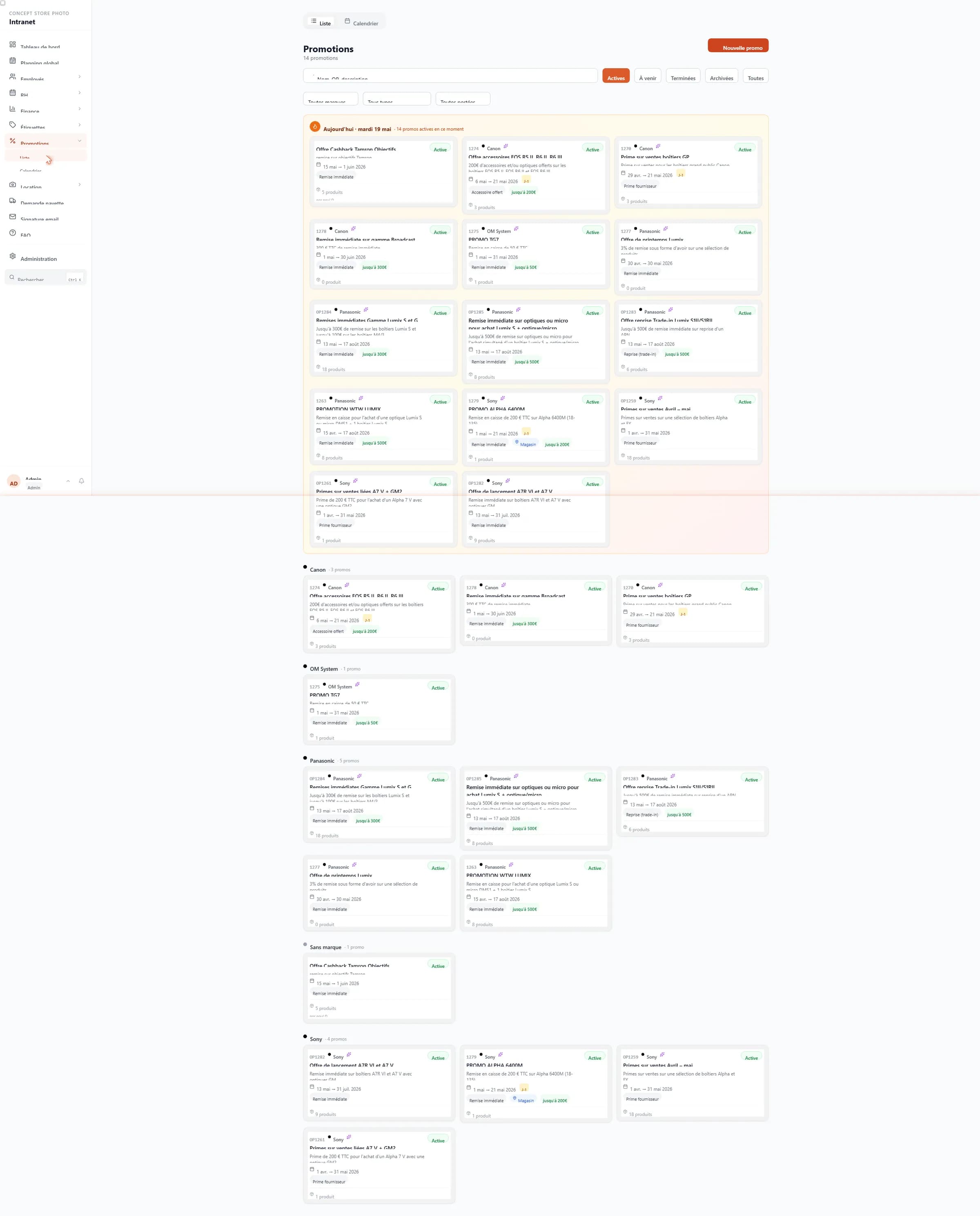 Liste des promotions actives