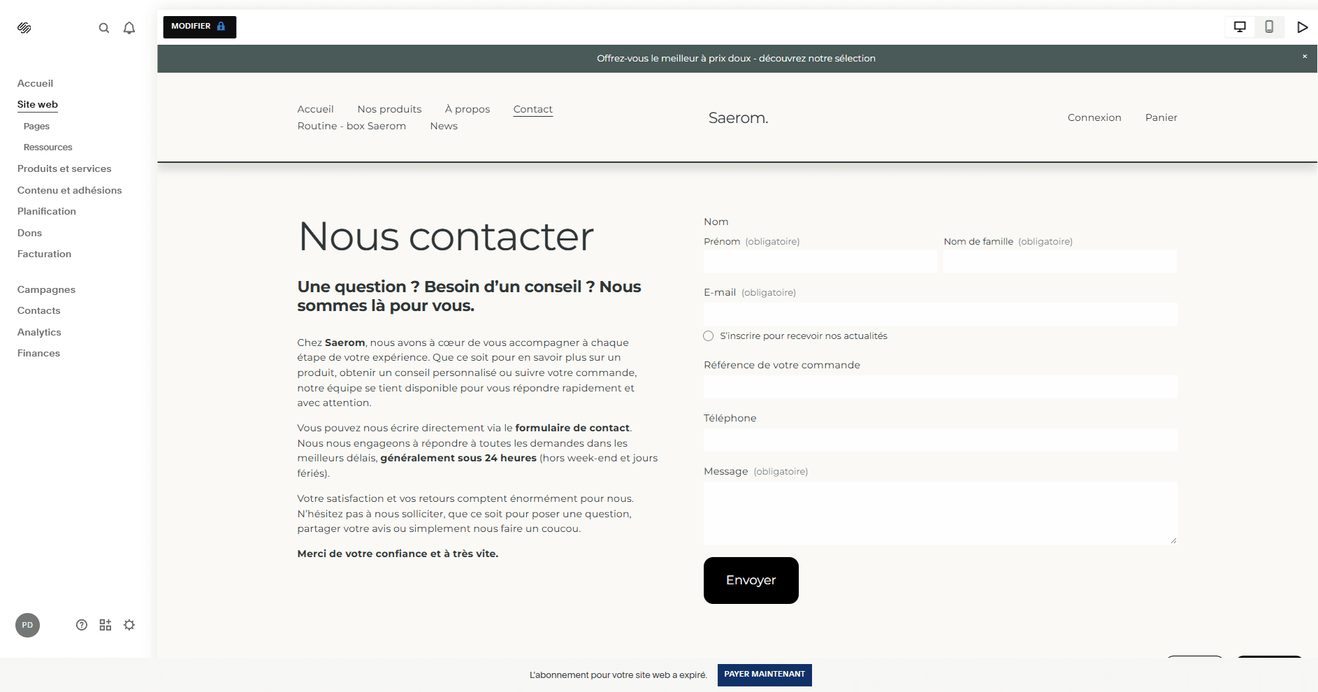 Captures du site Saerom, projet K-beauty en cours, capture 4 sur 5